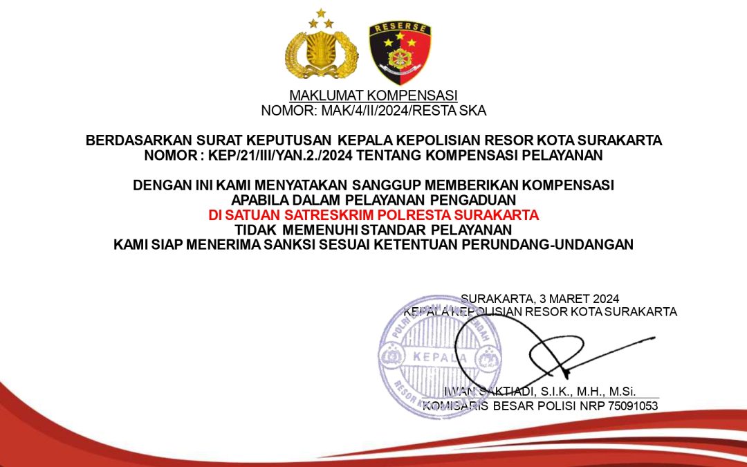 Satreskrim Polresta Surakarta Nyatakan Komitmen Melalui Penandatanganan Kompensasi Pelayanan