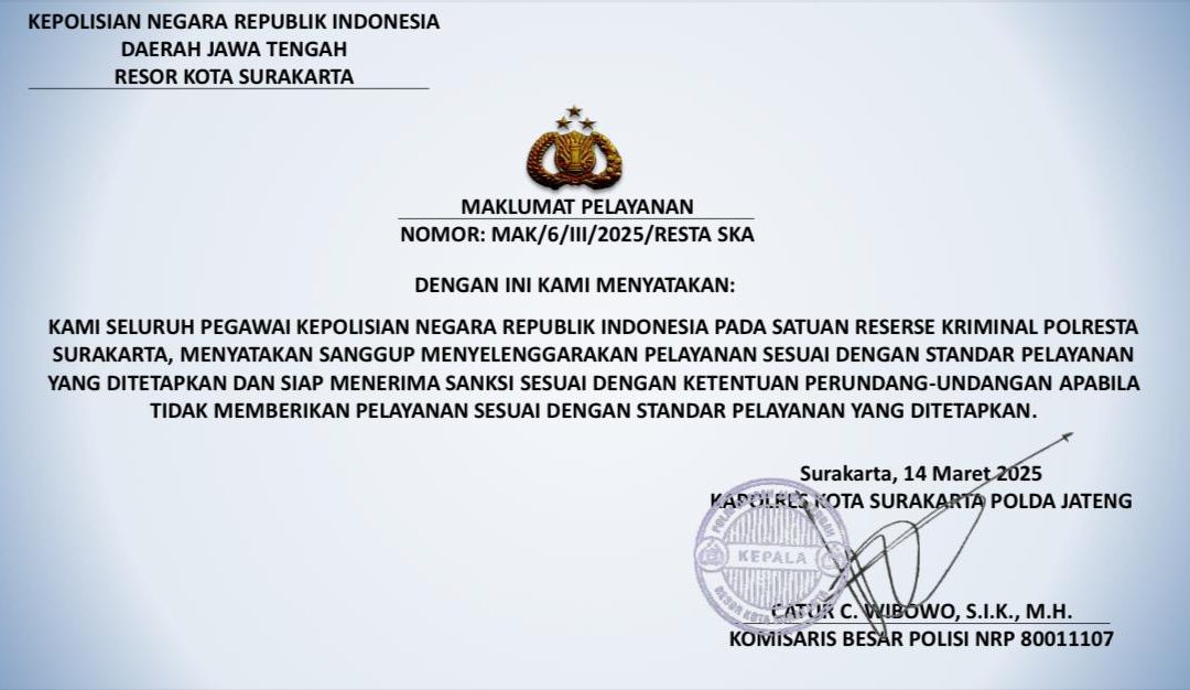 Maklumat Pelayanan sebagai Wujud Komitmen Penyelenggara dalam Pelayanan Publik