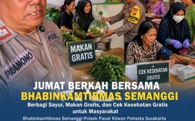 Jumat Berkah, Bhabinkamtibmas Semanggi Berbagi Sayur, Makan Gratis, dan Layanan Cek Kesehatan untuk Warga