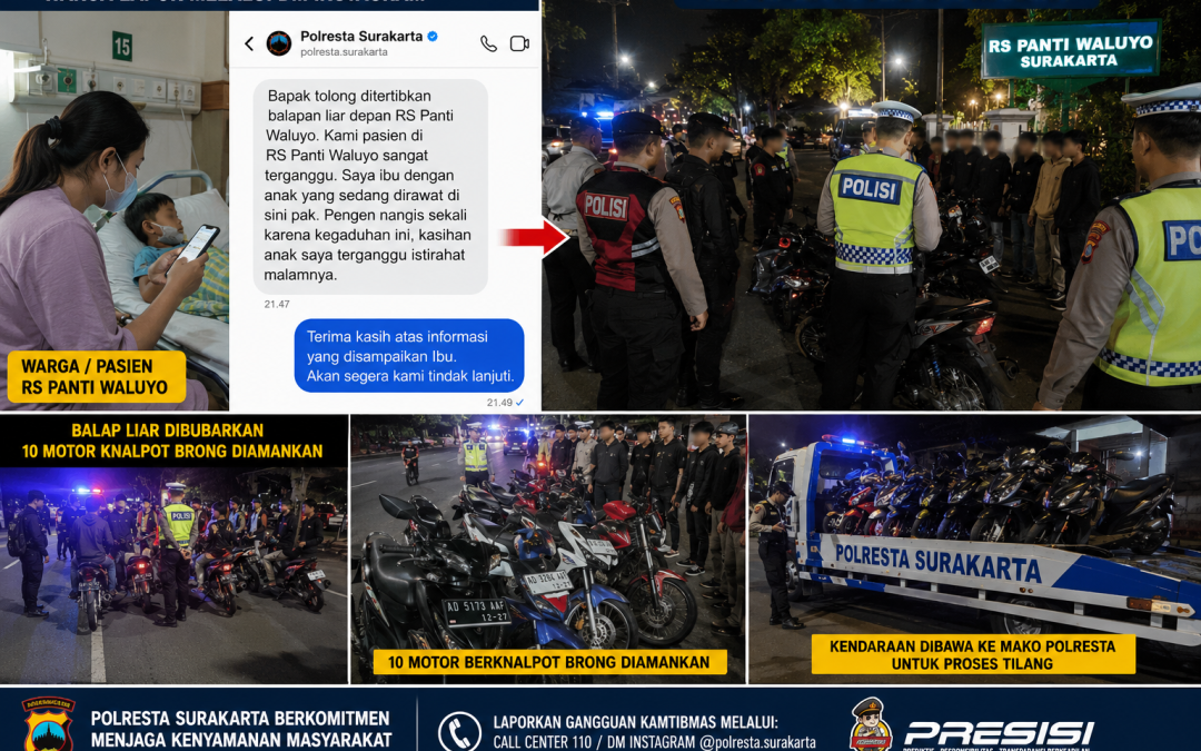 Respon Cepat Laporan Warga, Polresta Surakarta Tertibkan Balap Liar dan Amankan 10 Motor Berknalpot Brong